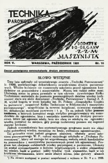 Technika Parowozowa : dodatek do organu Z.Z.M. „Maszynista”. 1931, nr 10