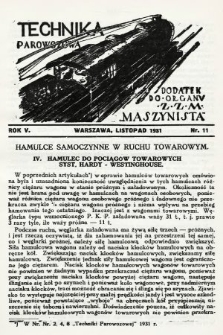 Technika Parowozowa : dodatek do organu Z.Z.M. „Maszynista”. 1931, nr 11