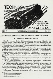 Technika Parowozowa : dodatek do organu Z.Z.M. „Maszynista”. 1931, nr 12