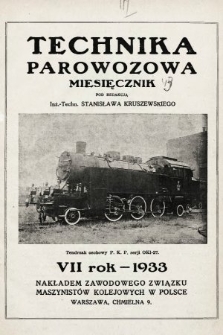 Technika Parowozowa : dodatek do organu Z.Z.M. „Maszynista”. 1933, spis rzeczy