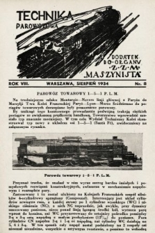 Technika Parowozowa : dodatek do organu Z.Z.M. „Maszynista”. 1934, nr 8