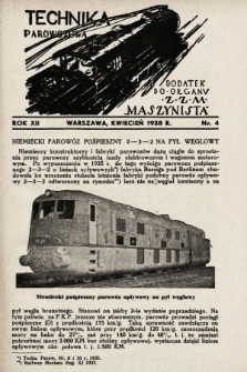 Technika Parowozowa : dodatek do organu Z.Z.M. „Maszynista”. 1938, nr 4