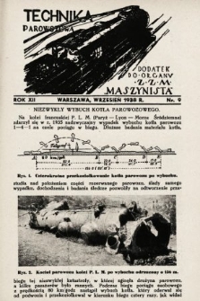 Technika Parowozowa : dodatek do organu Z.Z.M. „Maszynista”. 1938, nr 9