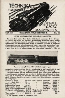 Technika Parowozowa : dodatek do organu Z.Z.M. „Maszynista”. 1938, nr 12