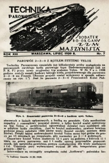 Technika Parowozowa : dodatek do organu Z.Z.M. „Maszynista”. 1939, nr 7