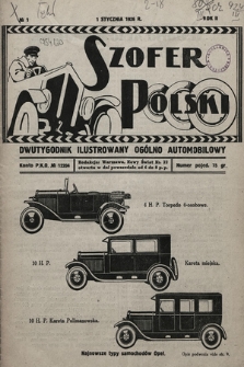 Szofer Polski : dwutygodnik ilustrowany ogólno automobilowy. 1926, nr 1