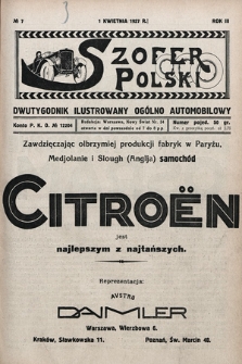 Szofer Polski : dwutygodnik ilustrowany ogólno automobilowy. 1927, nr 7