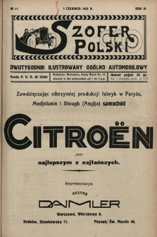 Szofer Polski : dwutygodnik ilustrowany ogólno automobilowy. 1927, nr 11