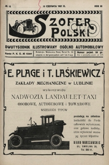 Szofer Polski : dwutygodnik ilustrowany ogólno automobilowy. 1927, nr 12
