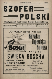 Szofer Polski : dwutygodnik ilustrowany ogólno automobilowy. 1927, nr 22