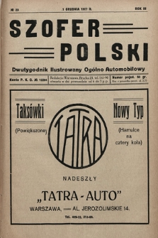 Szofer Polski : dwutygodnik ilustrowany ogólno automobilowy. 1927, nr 23