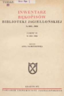 Inwentarz rękopisów Biblioteki Jagiellońskiej : nr 8001-9000. Cz. 2, nr 8501-9000
