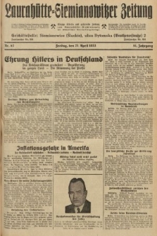 Laurahütte-Siemianowitzer Zeitung : enzige älteste und gelesenste Zeitung von Laurahütte-Siemianowitz mit wöchentlicher Unterhaitungsbeilage. 1933, nr 62