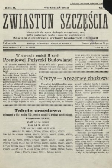 Zwiastun Szczęścia : miesięcznik dla spraw drobnych oszczędności, rent, listów zastawnych, losów i papierów wartościowych. 1930, nr 9