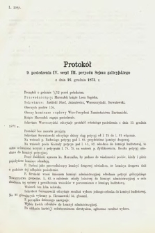 [Kadencja III, sesja IV, pos. 9] Protokoły z 4. Sesyi III. Peryodu Sejmu Krajowego Królestwa Galicyi i Lodomeryi z Wielkiem Księstwem Krakowskiem w roku 1873/4. Protokół 9