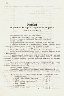 [Kadencja III, sesja IV, pos. 20] Protokoły z 4. Sesyi III. Peryodu Sejmu Krajowego Królestwa Galicyi i Lodomeryi z Wielkiem Księstwem Krakowskiem w roku 1873/4. Protokół 20