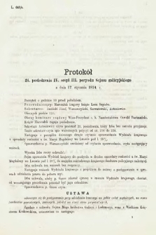 [Kadencja III, sesja IV, pos. 24] Protokoły z 4. Sesyi III. Peryodu Sejmu Krajowego Królestwa Galicyi i Lodomeryi z Wielkiem Księstwem Krakowskiem w roku 1873/4. Protokół 24