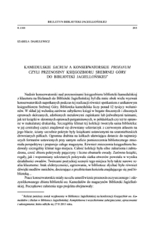 Kamedulskie Sacrum a konserwatorskie Profanum czyli przenosiny Księgozbioru Srebrnej Góry do Biblioteki Jagiellońskiej