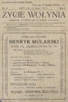 Życie Wołynia : czasopismo bezpartyjne, myśli i czynowi polskiemu na Wołyniu poświęcone. 1924, nr 2