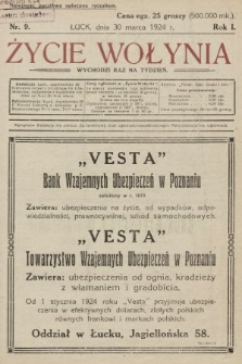 Życie Wołynia : czasopismo bezpartyjne, myśli i czynowi polskiemu na Wołyniu poświęcone. 1924, nr 9