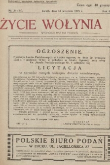 Życie Wołynia : czasopismo bezpartyjne, myśli i czynowi polskiemu na Wołyniu poświęcone. 1925, nr 37