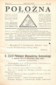 Położna : organ Stowarzyszenia Zawodowego Położnych. 1931, nr 12