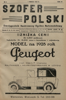 Szofer Polski : dwutygodnik ilustrowany ogólno automobilowy. 1928, nr 5