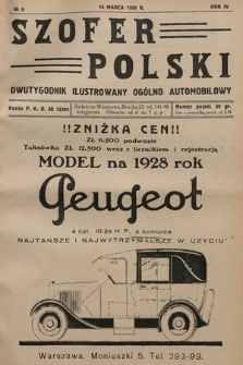 Szofer Polski : dwutygodnik ilustrowany ogólno automobilowy. 1928, nr 6