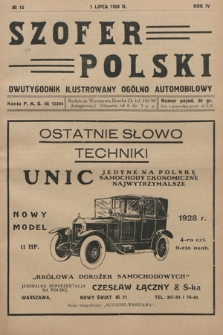 Szofer Polski : dwutygodnik ilustrowany ogólno automobilowy. 1928, nr 13