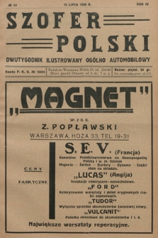 Szofer Polski : dwutygodnik ilustrowany ogólno automobilowy. 1928, nr 14