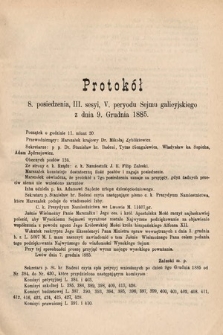 [Kadencja V, sesja III, pos. 8] Protokoły z 3. Sesyi V. Peryodu Sejmu Krajowego Królestwa Galicyi i Lodomeryi z Wielkiem Księstwem Krakowskiem w roku 1885/6. Protokół 8