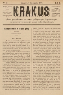 Krakus : pismo poświęcone sprawom politycznym i społecznym, oraz nauce, rozrywce umysłowej i szerzeniu wiadomości pożytecznych. 1891, nr 45