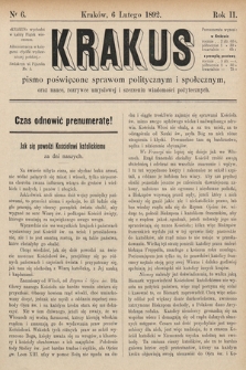 Krakus : pismo poświęcone sprawom politycznym i społecznym, oraz nauce, rozrywce umysłowej i szerzeniu wiadomości pożytecznych. 1892, nr 6