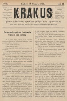 Krakus : pismo poświęcone sprawom politycznym i społecznym, oraz nauce, rozrywce umysłowej i szerzeniu wiadomości pożytecznych. 1892, nr 25