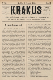 Krakus : pismo poświęcone sprawom politycznym i społecznym, oraz nauce, rozrywce umysłowej i szerzeniu wiadomości pożytecznych. 1892, nr 32