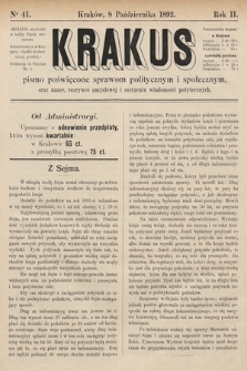 Krakus : pismo poświęcone sprawom politycznym i społecznym, oraz nauce, rozrywce umysłowej i szerzeniu wiadomości pożytecznych. 1892, nr 41