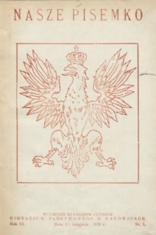 Nasze Pisemko : miesięcznik Uczniów Gimn[azjum] Państw[owego] w Katowicach. 1933, nr 1