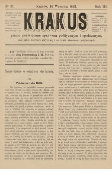 Krakus : pismo poświęcone sprawom politycznym i społecznym, oraz nauce, rozrywce umysłowej i szerzeniu wiadomości pożytecznych. 1893, nr 37
