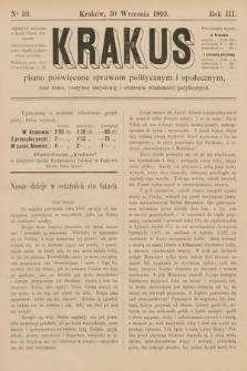 Krakus : pismo poświęcone sprawom politycznym i społecznym, oraz nauce, rozrywce umysłowej i szerzeniu wiadomości pożytecznych. 1893, nr 39