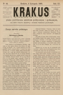 Krakus : pismo poświęcone sprawom politycznym i społecznym, oraz nauce, rozrywce umysłowej i szerzeniu wiadomości pożytecznych. 1893, nr 44