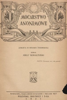 Mocarstwo anonimowe : (ankieta w sprawie żydowskiej)