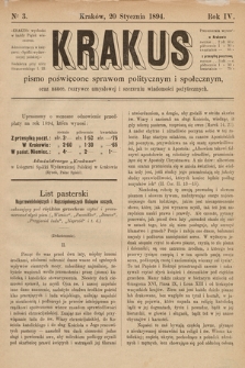 Krakus : pismo poświęcone sprawom politycznym i społecznym, oraz nauce, rozrywce umysłowej i szerzeniu wiadomości pożytecznych. 1894, nr 3