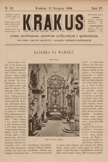 Krakus : pismo poświęcone sprawom politycznym i społecznym, oraz nauce, rozrywce umysłowej i szerzeniu wiadomości pożytecznych. 1894, nr 32