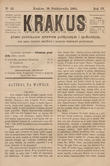 Krakus : pismo poświęcone sprawom politycznym i społecznym, oraz nauce, rozrywce umysłowej i szerzeniu wiadomości pożytecznych. 1894, nr 42