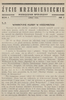 Życie Krzemienieckie : miesięcznik społeczny. 1932, nr 7