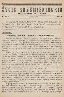 Życie Krzemienieckie : miesięcznik społeczny. 1933, nr 7