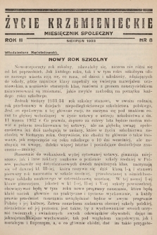 Życie Krzemienieckie : miesięcznik społeczny. 1933, nr 8