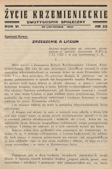 Życie Krzemienieckie : dwutygodnik społeczny. 1937, nr 22