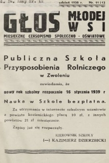 Głos Młodej Wsi : miesięczne czasopismo społeczno-oświatowe. 1938, nr 11