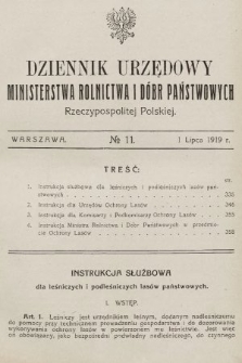 Dziennik Urzędowy Ministerstwa Rolnictwa i Dóbr Państwowych Państwa Polskiego. 1919, nr 11